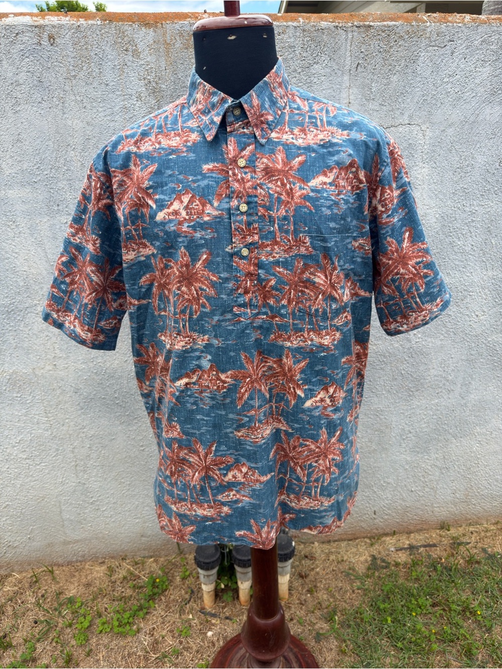 PreOwned Reyn Spooner Hawaiian Print Multicolored 3/4 Button Men's Large